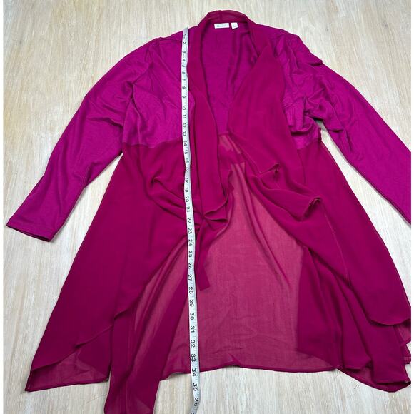 LOGO Lori Goldstein Magenta Long Sleeve Open Front Draped Pockets Cardigan XL - Picture 7 of 12